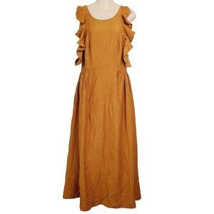 The Odells Anthropologie Brooke Dress S‎ Brown Sleeveless Ruffle Open Back Midi